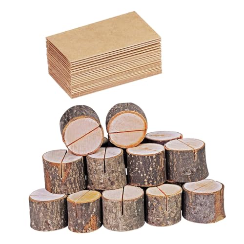 FUNNETOYU 35 Sätze Rustikale Holzklammer Teiliges mit Baumstumpf Memo und Tischkartenhaltern aus Lärchenholz mit Rinde als und Notizhalter für Restaurant Hochzeit und Partydekoration von FUNNETOYU