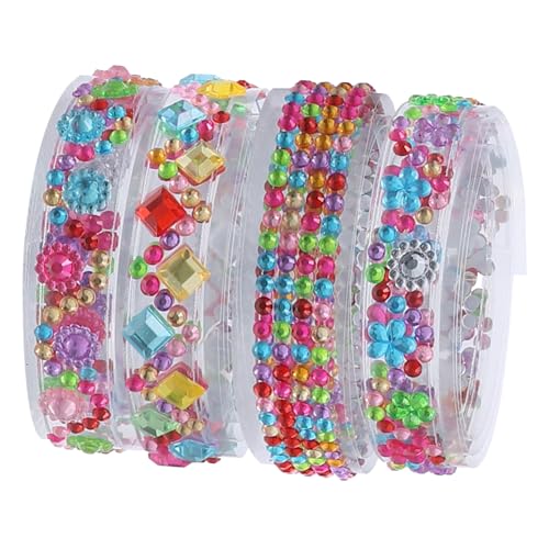 FUNNETOYU 4 Rollen Selbstklebendes Strassband DIY Glitzersteine Farbige Schmucksteine Bastelband für Handwerk Dekoration Geschenkverpackung und Wohnaccessoires FUNNETOYU 4 Rollen Selbstklebendes Strassband DIY Glitzersteine Farbige Schmucksteine Bastelband für Handwerk Dekoration Geschenkverpackung und Wohnaccessoires von FUNNETOYU