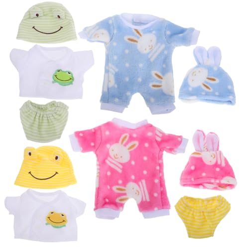 FUNNETOYU 4 Sätze Teiliges Puppen Strampler für Puppen Süße Tiermotive in Gelb Grün und Blau Kindgerechte Realistische Babypuppen Kleidung Einfaches Ausziehen für Kreatives Spiel von FUNNETOYU