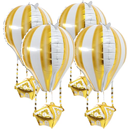 FUNNETOYU 4 Stück Aluminium Folienballons Heißluftballon für Geburtstagsfeier Dekoration Kinderpartys Hochzeiten und Goldene Luftballon Ornamente von FUNNETOYU