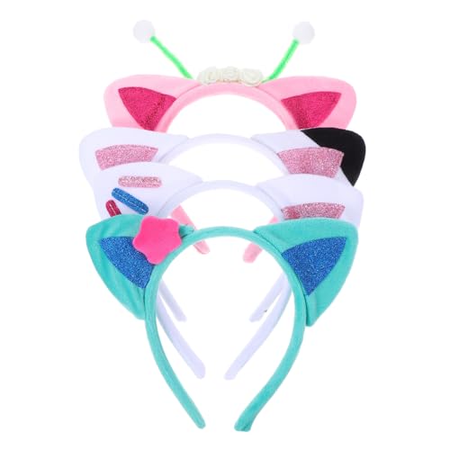 FUNNETOYU 4 Stück Teiliges Katzenohren Stirnband Kreatives Party Haarreif Zubehör für Karneval Cosplay Fasching Verschiedene Bunte Katzenohren Designs Modisch und Bequem für Damen und von FUNNETOYU