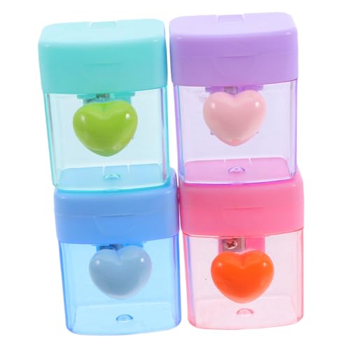FUNNETOYU 4 Stück Teiliges Transparenter Herz bleistiftspitzer aus Robustem Kunststoff Handlicher Single hole Sharpener für Erwachsene für Schule Büro Zuhause Praktische Sicht Spänefüllung von FUNNETOYU