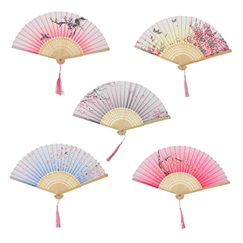FUNNETOYU 5 Stück Faltfächer im Japanischen Stil Dekorative Handfächer für Hochzeiten Partys Sommer Vintage Blumenmuster Tragbar und Vielseitig Einsetzbar von FUNNETOYU