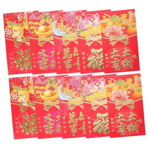 FUNNETOYU 50 Stück Rote Umschläge Drachenjahr Traditionelle Chinesische Geldgeschenk Taschenumschläge Rote Papiertüten für Neujahr Hochzeit Geburtstag Glück und Wohlstand von FUNNETOYU