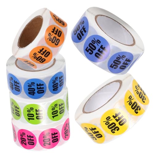 FUNNETOYU 6 Rollen Aufkleber mit Prozent Selbstklebende Bunte Preisschilder Runde Etiketten für Einzelhandel pro Langlebige Papieretiketten für Verkaufsförderung im Supermarkt FUNNETOYU 6 Rollen Aufkleber mit Prozent Selbstklebende Bunte Preisschilder Runde Etiketten für Einzelhandel pro Langlebige Papieretiketten für Verkaufsförderung im Supermarkt von FUNNETOYU