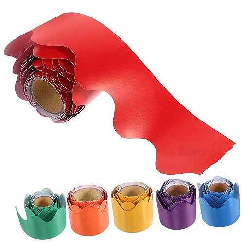 FUNNETOYU 6 Rollen Wellenförmige Bordüren Aufkleber für Pinnwand Rot Grün Blau Gelb Orange Verschleißfeste Dekoration für Klassenzimmer und Partys von FUNNETOYU