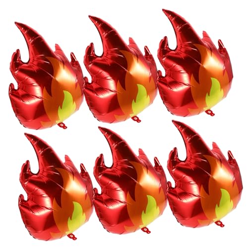 FUNNETOYU 6 Stück Flammenballon-Set Farbe Folienflammenballon Dekorationen zum Thema Feuer Form farbig Ö große Luftballons Feuerflammenballons Ballons Decorations Kit Aluminiumfolie rot von FUNNETOYU