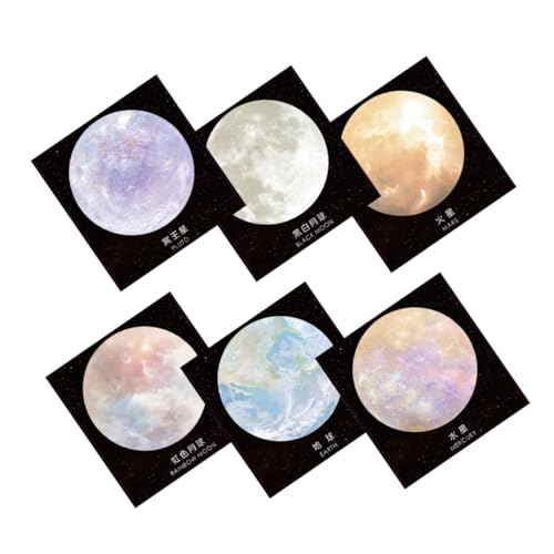 FUNNETOYU 6 Stück Teiliges Planet Notizblock Runde Haftnotizen Erdkugel Mond Regenbogen Mond Mars und für Schule und Büro Selbstklebend Starke Haftung Vielseitig Einsetzbar von FUNNETOYU