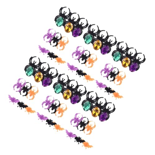 FUNNETOYU 60 Stück Teiliges Halloween Ring aus Kunststoff Bunte Fledermaus und Spinnenringe Gruselige Party Deko für Mädchen und Jungen als Mitgebsel und Kostümzubehör von FUNNETOYU