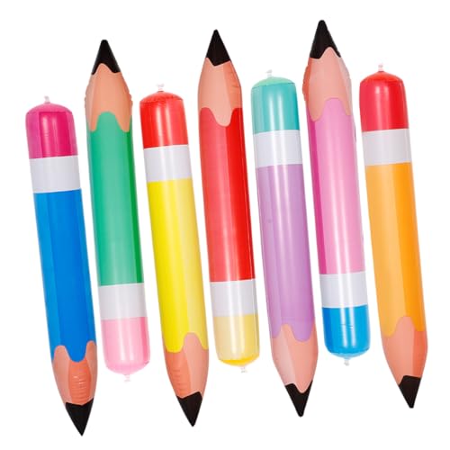 FUNNETOYU 7 Stück Aufblasbare Bleistifte PVC Deko für Schulanfang Leicht für Klassenzimmer und Partys Kreative Hängedekoration Gelb Orange Blau Grün und Rot von FUNNETOYU