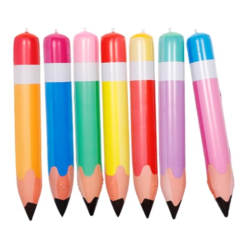 FUNNETOYU 7 Stück Teiliges PVC Aufblasbare Bleistifte Farbenfrohe Schul Dekoration für Klassenzimmer Geburtstagsfeiern und Sicher und Auffällig von FUNNETOYU