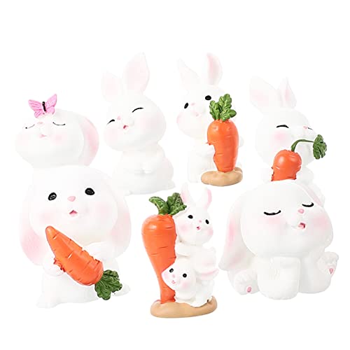FUNNETOYU 7Stücke Teiliges Kaninchen Realistische Harz Hasenfiguren für Mikroschmuck Deko für Garten und Niedliche Osterdekoration für Sammler von FUNNETOYU