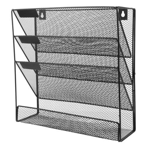 FUNNETOYU Aktenregal Aktenhalter zur Wandmontage stationärer Organizer Wanddateiorganisator Papier Wandhalterung Wandaktenhalter Magazin-Wandhalter Rack ausstellen Buchhalter Eisen Schwarz von FUNNETOYU