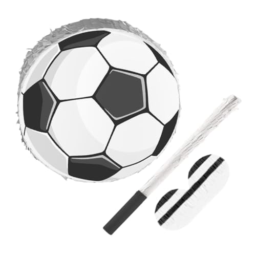 FUNNETOYU Geburtstag Pinata Fußball mit und Augenbinde Bunte Krepppapier Dekoration Stabile Pappkonstruktion Nachfüllbar mit Süßigkeiten für Fußball Party und Sport Mottoparty von FUNNETOYU