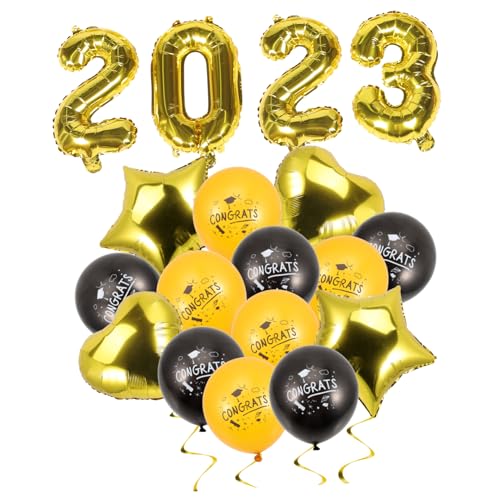 FUNNETOYU Graduationsballons Aluminiumfolie Dekorationsset mit Gold Schwarz Sternen Herzen für Abschlussfeier Klassenzimmer Party Indoor Outdoor von FUNNETOYU
