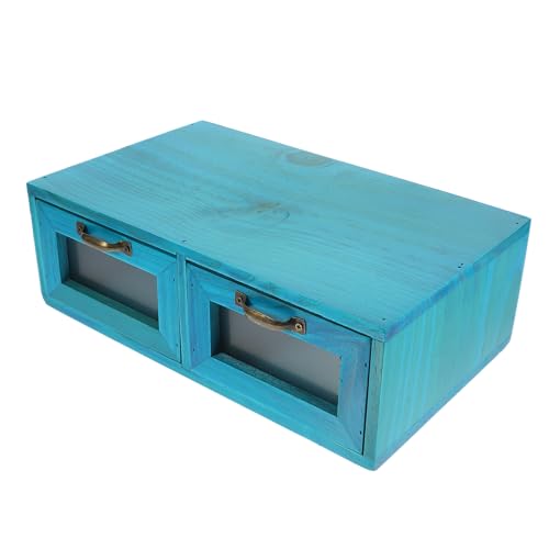 FUNNETOYU Holz Organizer Schubladenbox Vintage Stil Stabiles Material Vielseitiger Desktop Aufbewahrungskasten für Schmuck und Kosmetik Dekorativ und Praktisch Mediterran Blau von FUNNETOYU