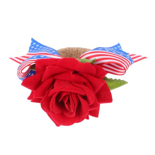 FUNNETOYU Patriotischer Serviettenhalter Aus Juteseil, Serviettenringhalter Mit Künstlicher Rose, Serviettenverschluss Für Den Unabhängigkeitstag, Party-serviettenschnalle von FUNNETOYU
