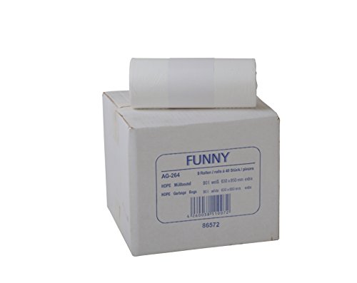 Funny HDPE Müllbeutel, 38.5 x 24.5 x 85 cm, weiß, circa 90 l, für leichte Abfälle, 1er Pack (1 x 360 Stück) von Funny