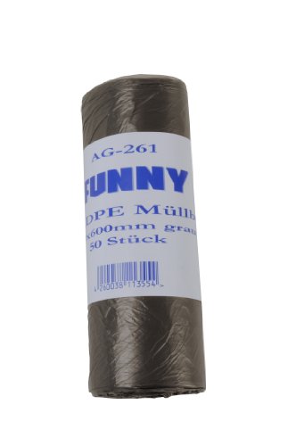 Funny HDPE Müllbeutel, 500 x 600 mm, grau, circa 30 L, für leichte Abfälle, 20er Pack (20 x 50 Stück) von Funny