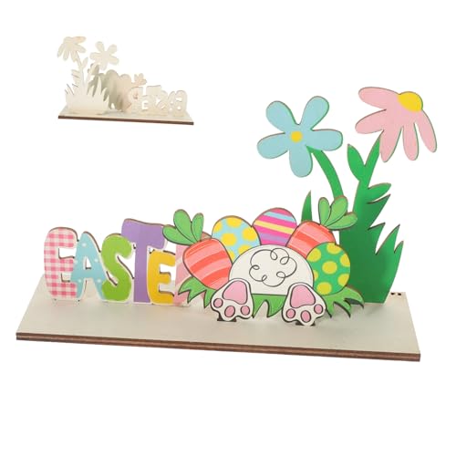 FUNOMOCYA 1 Satz Holzfigur mit Buntem Eiermotiv Einzigartiges Tischmittelstück für Fröhliche Frühlingsatmosphäre für Zuhause oder Büro Rustikale Dekoration für Ostern und Feste von FUNOMOCYA