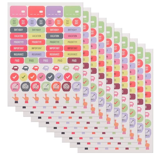 FUNOMOCYA 10 Blatt Selbstklebende Planer Sticker Bunte Scrapbook Aufkleber für Kalender Tagebuch und Diy Dekoration für Notizbücher und Scrapbooking von FUNOMOCYA