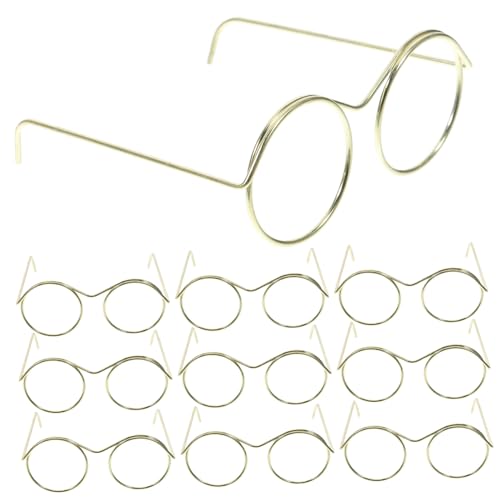 FUNOMOCYA 10 Stück Teiliges Mini Brillen für Puppen aus Metall Goldfarbene Runde Rahmen ohne Gläser Kreative Bastel Sonnenbrillen für Puppenhaus und Rollenspiele für Puppenaccessoires und von FUNOMOCYA