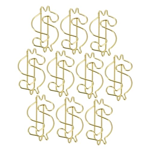 FUNOMOCYA 10Stücke Goldene Büroklammern Dollarform Hochwertige Legierungspapierclips Kreative Büroartikel zur Organisation von Dokumenten und Dekoration von Notizbüchern und Kalendern von FUNOMOCYA