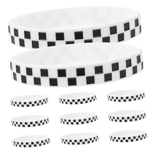 FUNOMOCYA 12 Stück Teiliges Kariertes Silikon armband Leichtes Hautfreundliches Party Sport Wristband Dekoratives Motorsport inspiriertes Design Verstellbar für Damen und Herren von FUNOMOCYA