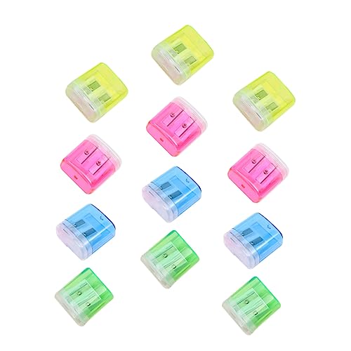 FUNOMOCYA 12 Stück Teiliges Set Kunststoff Bleistiftspitzer mit Doppelten Löchern Transparent Handbetrieben für Schüler Gelb Grün Blau und Einfach zu Reinigen und Tragbar von FUNOMOCYA