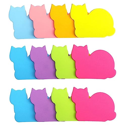 FUNOMOCYA 12Stücke Niedliche Katzen Haftnotizen Bunte Klebezettel für Büro und Schule Organisieren und Markieren von Notizen Tiermotive Zufälligen Farben von FUNOMOCYA