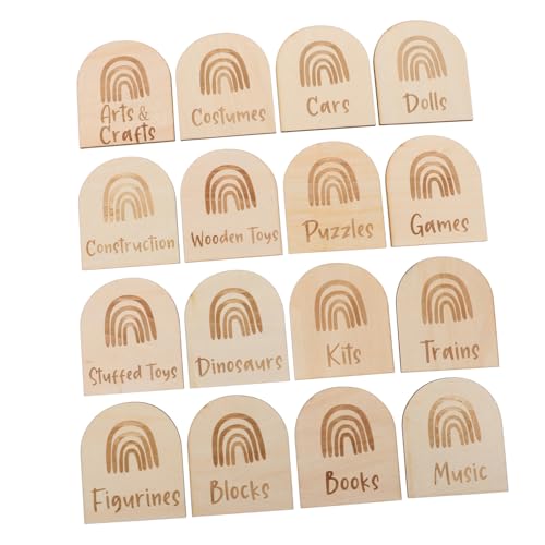 FUNOMOCYA 16 Stück Spielzeugkasten -tags Aufbewahrungsetiketten Für Spielzimmer- -organizer Kinderspielzeug-organizer Kinderzimmerorganisation Beige Holz von FUNOMOCYA