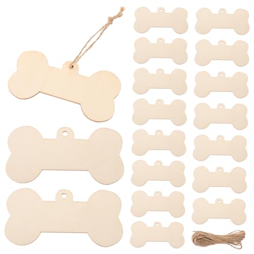 FUNOMOCYA 1Satz Knochenförmige Holzscheiben Für DIY Unvollendete Holztafel Bemalbare Hundemarken Mit Jute Schnur Kreative Bastelideen Für Langlebig von FUNOMOCYA