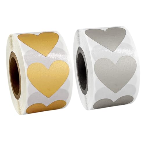 FUNOMOCYA 2 Rollen Herzförmige Scratch Off Aufkleber Selbstklebende Rubbellose Roségold für Valentinstag und Geburtstage pro Rolle Leicht Anzuwenden für Diy Projekte von FUNOMOCYA