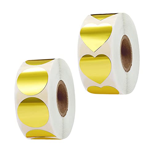 FUNOMOCYA 2 Rollen Herzform Aufkleber Selbstklebende Rundetiketten für DIY und Dekoration pro Rolle Versiegeln von Tüten Umschlägen und von FUNOMOCYA