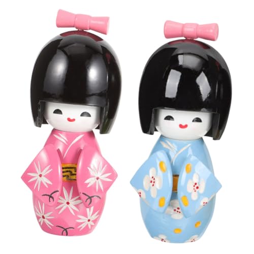 FUNOMOCYA 2 Stück Kimono Puppe Holzfigur Japanische Dekoration für Handgefertigte Puppen aus Holz Traditionelles Japanisches für Wohnräume und Anlässe von FUNOMOCYA
