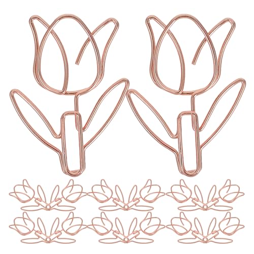 FUNOMOCYA 20 Stück Büroklammern Blumenform Teiliges Stilvolle Tulpen Papierclips Roségold Dekorative Büroaccessoires für Kreative Organisation für Büro Schule und DIY Projekte von FUNOMOCYA