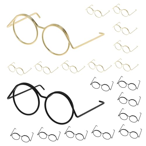 FUNOMOCYA 20 Stück Miniatur Brille Metallrund Brillen für Puppen Basteln DIY Kostüm Zubehör Gold Schwarz Vielseitig Einsetzbar für Puppendeko und Fotorequisiten von FUNOMOCYA