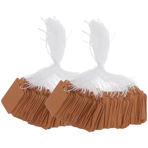 FUNOMOCYA 200 Stück Kraftpapier Preisschilder mit Schnur Beschreibbare Hängeetiketten für Kleidung Schmuck Robust und Vielseitig Einsetzbar von FUNOMOCYA