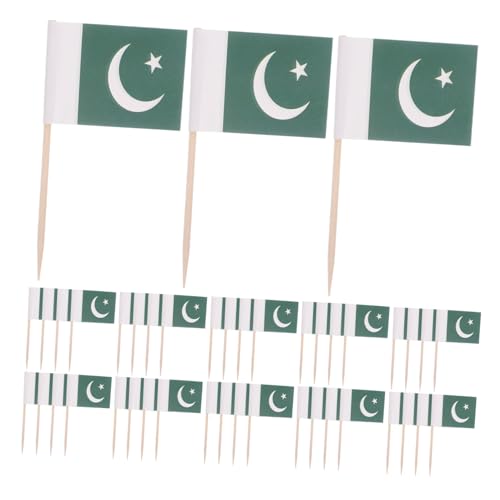 FUNOMOCYA 200 Stück Pakistanische Zahnstocherflagge Kuchen Zahnstocher Pakistanische Flagge am Stock Snack-Pick-Stick Fruchtstab Hamburger-Zahnstocher Mini-Cocktailspieße Papier Grün von FUNOMOCYA