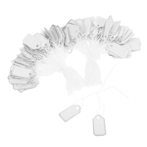 FUNOMOCYA 200 Stück Schmuck Preisetiketten mit Schnur Blanko Markierungsetiketten für Schmuck Kleidung und Accessoires Elegante Silberkante Praktische Beschriftungsfläche für Einzelhandel von FUNOMOCYA