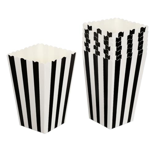 FUNOMOCYA Stück Popcornboxen Aus Karton Popcornhalter Papier Popcorneimer Einfarbige Popcorn Partytüten Popcornbehälter Gestreifte Papiertüten Popcorn Leckereiboxen Schwarz von FUNOMOCYA