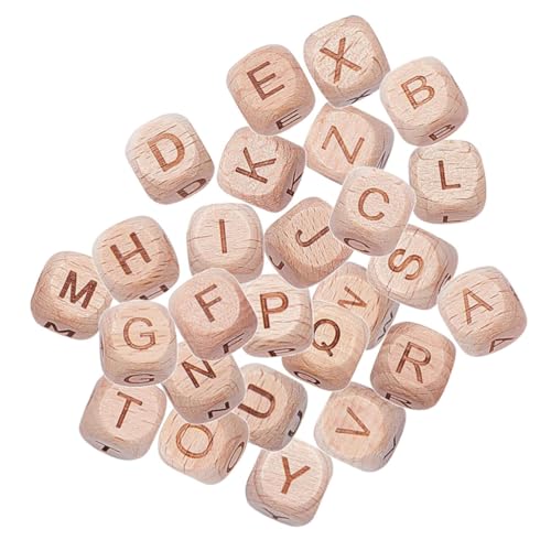 FUNOMOCYA 26 Stück Teiliges DIY Schmuck Zubehör Quadratische Buchstabenperlen aus Buchenholz Natürliche Holzfarbe Glatte Oberfläche für Armbänder Halsketten Dekoration und Vielseitiges von FUNOMOCYA