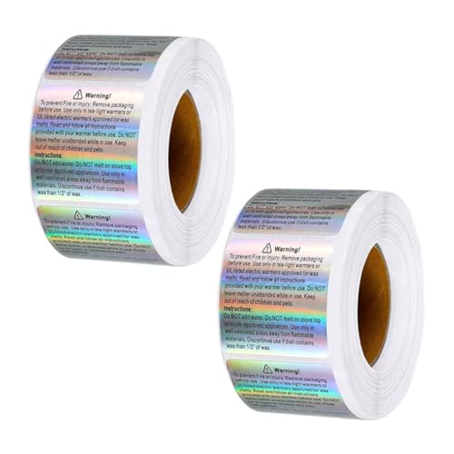 FUNOMOCYA 2Rollen Holographische Sicherheitsaufkleber für Diy Kerzengläser Rechteckige Wasserdichte und Haftende Basteletiketten Etiketten pro Rolle von FUNOMOCYA