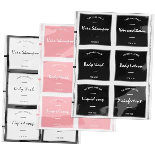 FUNOMOCYA 3 Blätter Badezimmer-Bad-Tags flaschenetiketten Kosmetik-Organizer aufkleber für flaschen Reisetasche Reiseflasche Spender Badezimmeretikett für Flasche Aufkleber für Unterflaschen von FUNOMOCYA
