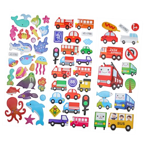 FUNOMOCYA 3 Blätter Cartoon Sticker Teilig mit Bunten Fahrzeug und Tiermotiven Selbstklebend für Handy Kühlschrank Koffer Flasche Leicht Haftend Vielseitig Einsetzbar Niedliche Dekoration von FUNOMOCYA