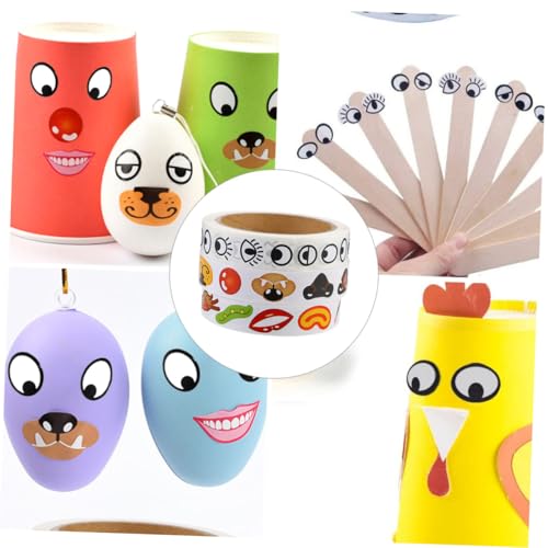 FUNOMOCYA 3 Rollen DIY Cartoon Aufkleber mit Augen Nase Mund in und Farbe Selbstklebend für Bastelprojekte Kreative Sticker für Notizbücher und Malbücher von FUNOMOCYA