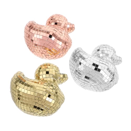 FUNOMOCYA 3 Stück Spiegelnde Disco-Enten Glasfiguren mit Reflektierender Oberfläche Dekorative Party Wohnaccessoires Platzsparende Miniatur-deko für Schreibtisch und Regal von FUNOMOCYA