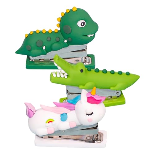 FUNOMOCYA 3 Stück Teiliges Cartoon Mini Heftgerät Tragbarer Niedlicher Handhefter für Schule und Büro für Erwachsene Kreative Schreibwaren im Dinosaurier Einhorn und Krokodil Design von FUNOMOCYA