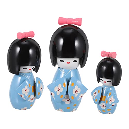 FUNOMOCYA 3 Stück Teiliges Set Japanische Kimono Puppe Deko Holzfiguren für Sushi Restaurants Schlafzimmer Niedliche Mädchen Dekoration Blühendem Design von FUNOMOCYA