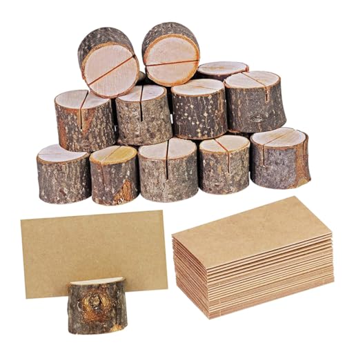 FUNOMOCYA 35 Sätze Holz Tischkartenhalter mit Stücl Rustikale Baumstamm Memo Halter für Hochzeiten Partys Notizen und Menükarten für Kreative Dekoration und Tischgestaltung von FUNOMOCYA